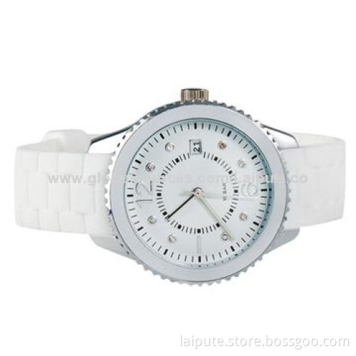 2014 Latest Design Unisex Analog Quartz Watch with Calendar, Silicone Strap Water-resistant, White